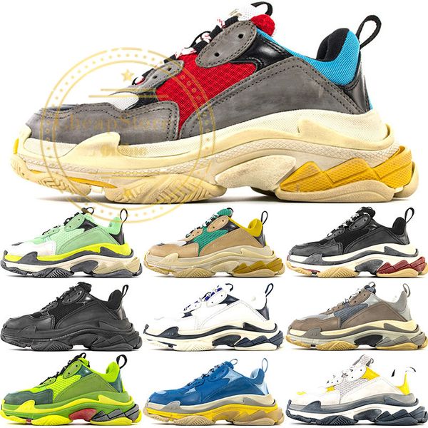 

2019 new fashion luxury paris 17fw triple-s sneaker casual luxury dad shoes for men women beige black sports tennis running shoes size 35-45, White;red
