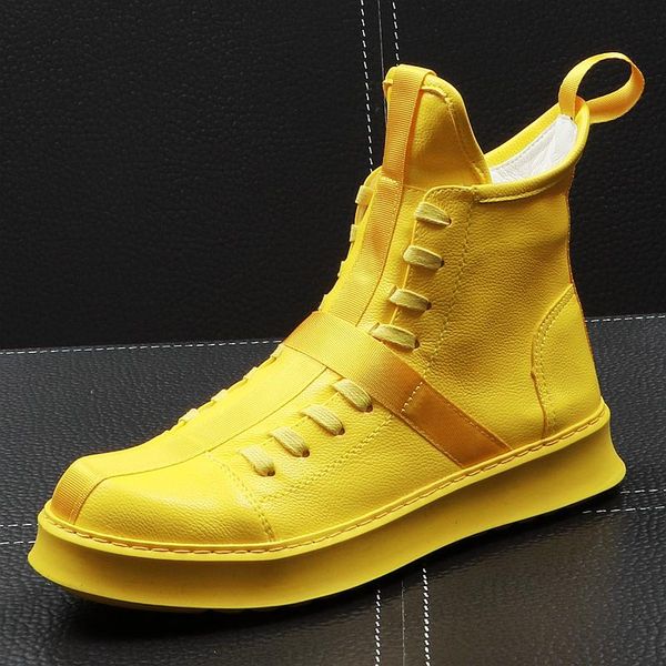 

men fashion ankle boots spring autumn leather thick bottom men high shoes leisure hip-hop boots botas hombre, Black