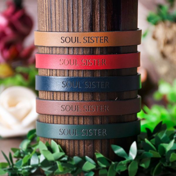 

soul sisters genuine leather bracelet for women personality jewelry friend sister bridesmaid wedding gift, Golden;silver