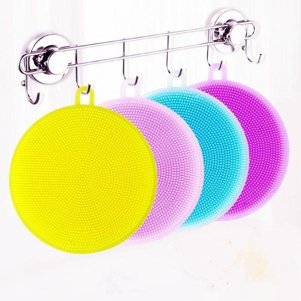 

round silicone multi-function color silicone dishwashing brush kitchen household double-sided cleaning brush dish cloth decontamination