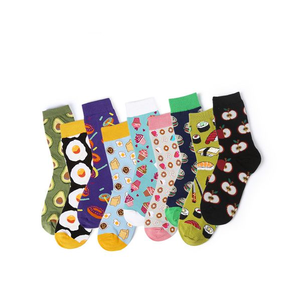 

spring winter stockings for ladies sweet socks avocado dessert food illustration series cotton girls socks casual socks, Black;white