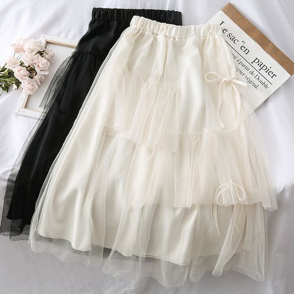 

goddess style new three-dimensional bow mesh skirt design irregular yarn, Black