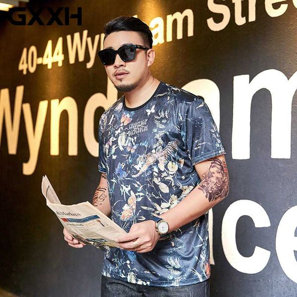 

gxxh big men's wear summer trend brand men's short-sleeved t-shirt round collar polyester comfortable cool fat guy 7xl tees, White;black