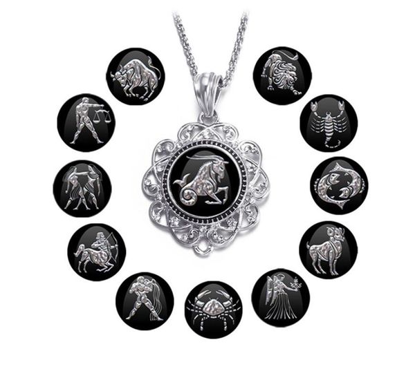 

2019 new twelve constellations necklace collares 18mm snap jewelry antique silver snap pendant necklace vintage flower snap button necklace