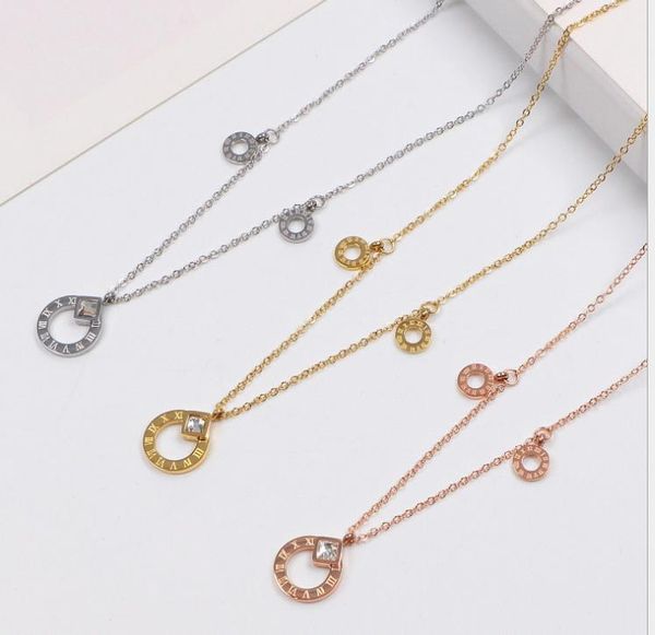 

digital ring with diamond necklace titanium steel circle hollow short chain, Silver