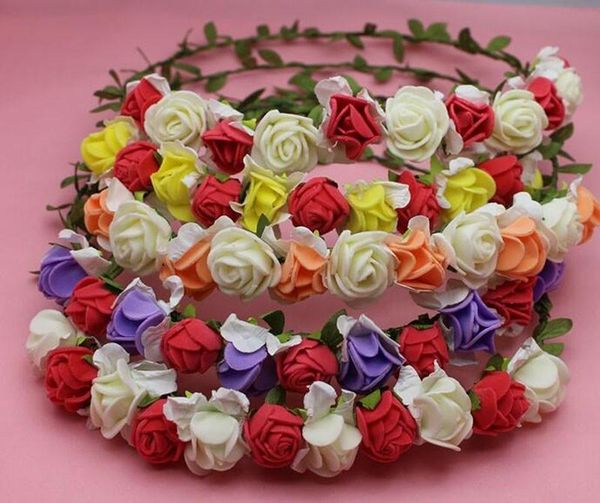 10 teile/los Hochzeit Handgemachte Frauen Pe Blumen Stirnbänder Haarband Handbänder 2 Mischfarben Für Braut Strand Tragen Haar Zubehör