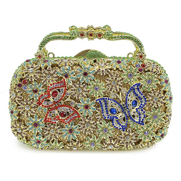 

handmade crystal evening clutch red/blue butterfly women's bags party purse fashion hollow out ladies diamond dinner handbag