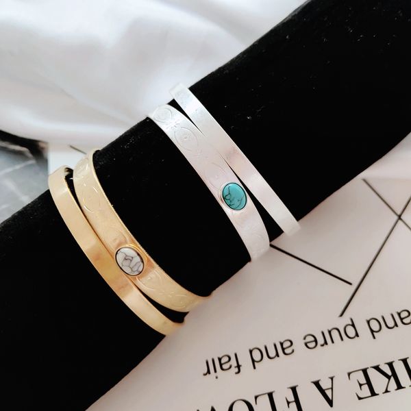 

2 pcs/set fashion jewelry vintage stone open bangles for women man jewelry trendy simple bangles party gift, Black