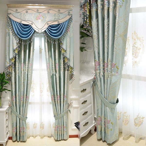 

new embossed curtains blue jacquard curtain fabric living room bedroom simple european curtain custom punching hooks