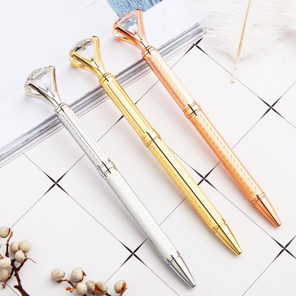 

engraved big diamond ballpoint pens black ink rotating ball pen business office supplies wedding christmas gift, Blue;orange