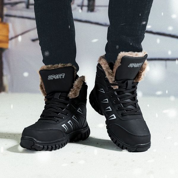 

ftrochb 2019 winter men snow boots outdoor non-slip walking shoes comfortable keep warm men boots waterproof 47 48, Black