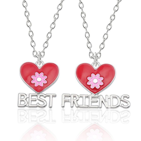 

romantic red heart flower pendant necklace friend choker friendship necklaces jewelry gift for women couple colar, Silver
