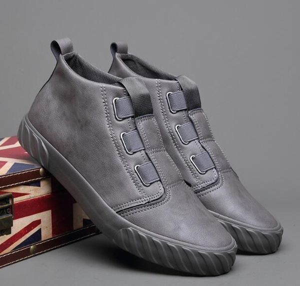 

nice autumn new fashion men lace-up leather high casual shoes trend shoes cool loafers, Black