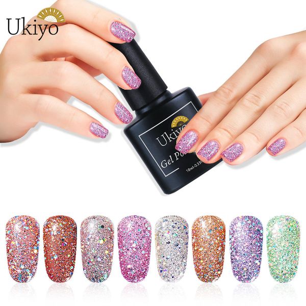 

ukiyo 10ml diamond gel nail polish uv led gel polish soak off glitter nail varnish art manicure gellak enamel lacquer, Red;pink