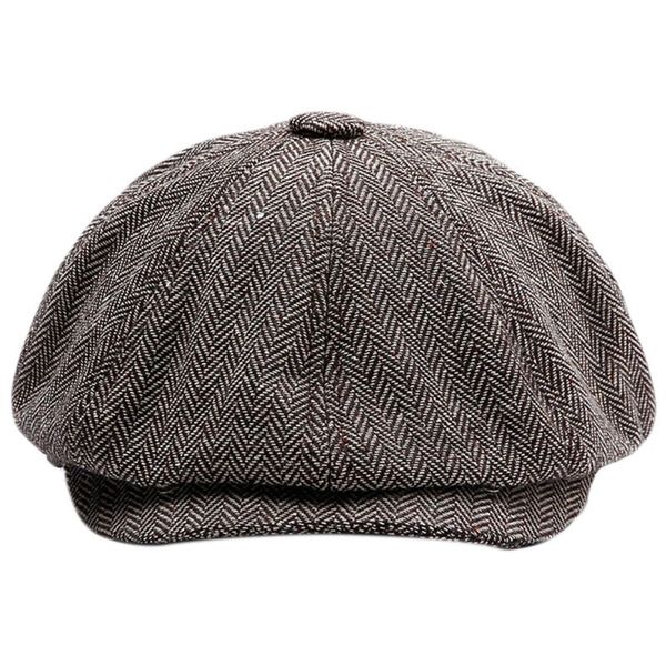 

vintage herringbone pumpkin ivy cap octagonal snap brim newsboy beret hat, Blue;gray