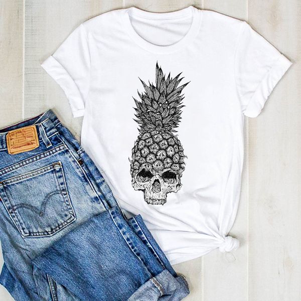 

women pineapple tumblr beach fruit skull fashion ladies summer t tee tshirt womens female shirt clothes graphic t-shirt, White