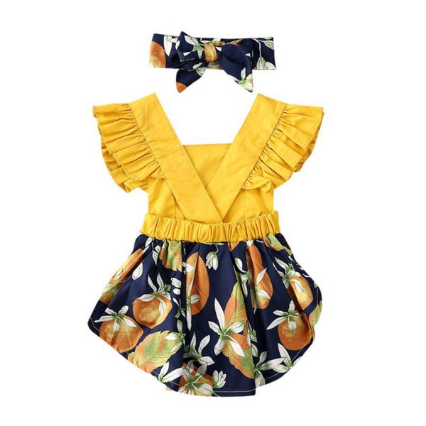 

new baby girl romper dress bodysuits summer baby girl flare sleeve flower rompers dress jumpsuit dresses + headband set, Red;yellow