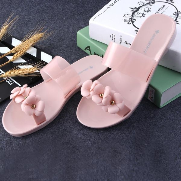 

2019 new women flat sandal summer ladies beach sandals flowers jelly slippers non-slip home casual shoes chaussures femme ete#da t13, Black