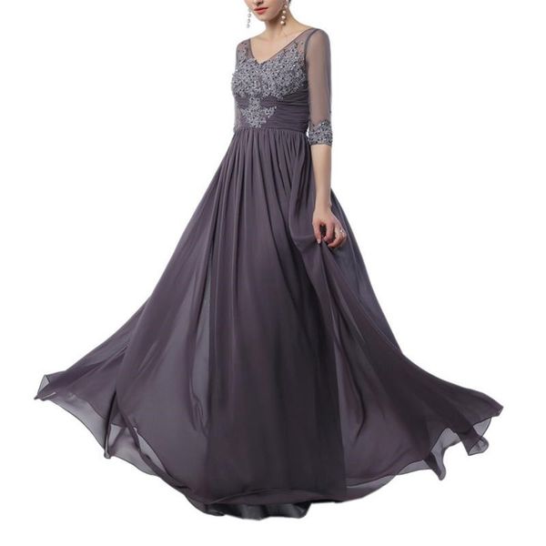 

elegant gray mother of the bride dresses v-neck half sleeves long formal evening party gowns mother dress backless prom dresses custom made, Black;red