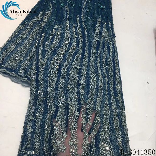 

alisa african heavy handmade bead lace fabric embroidered with sequins 5 yards/piece french net laces fabrics for garment sewing, Pink;blue