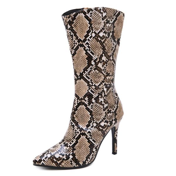 

winter fashion women boots warm shoes woman pointed toe thin high heel ladies leopard zipper motorycle boot, Black