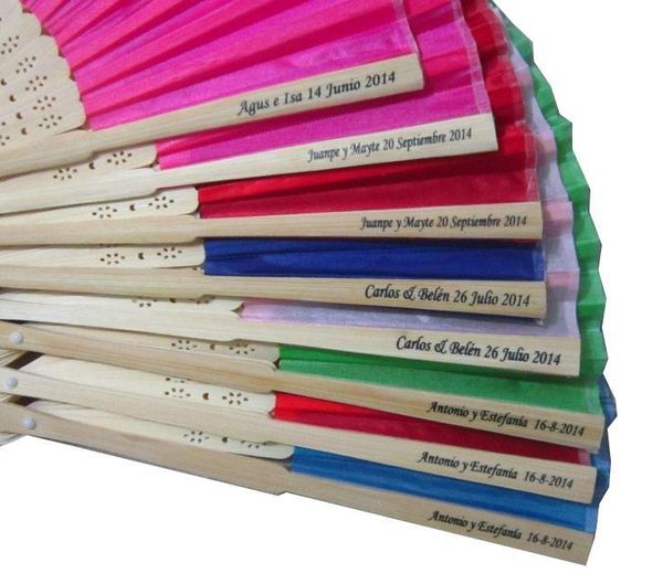 

16 colors personalized wedding fans printing text on silk fold hand fans wedding favors and gifts