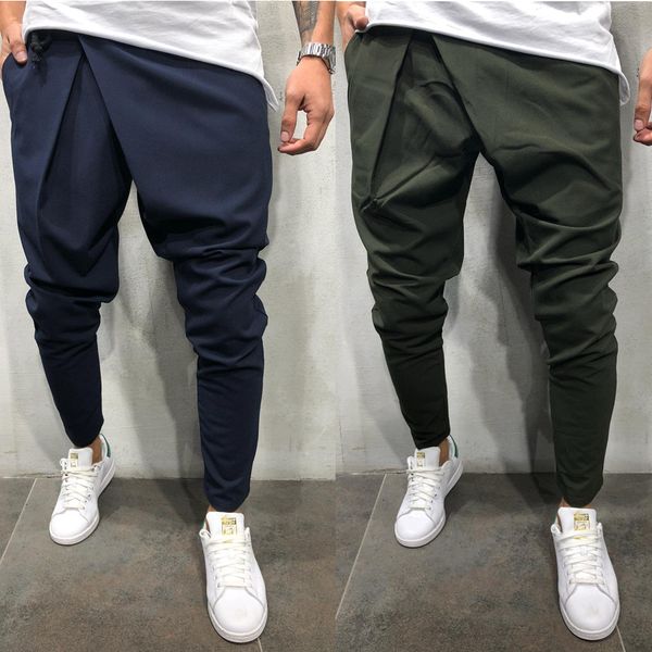 

hip solid casual long pants men's joggers irregular slim baggy trousers sweatpants street wear m-2xl, Black