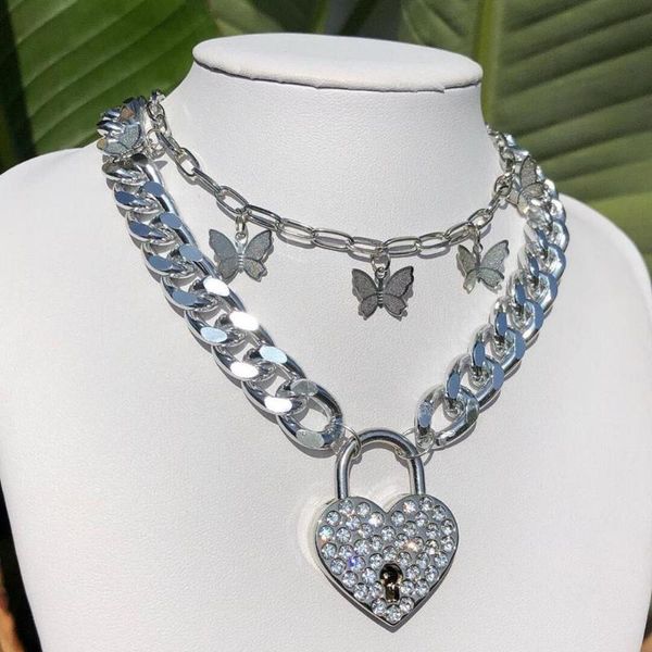 

100% stainless steel padlock pendant necklace for heavy duty rhinestone metal lock dice choker, Silver