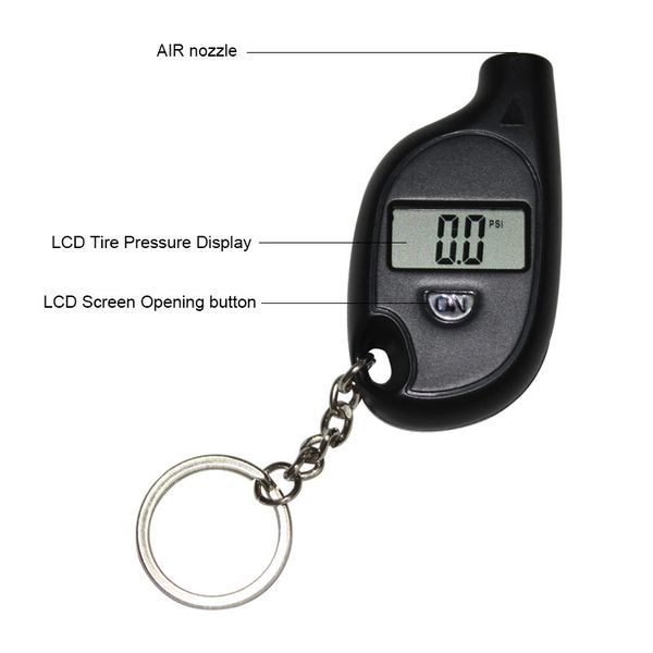

portable mini lcd digital tire tyre air pressure gauge tester keychain for car truck bicycle 3-150psi m8617