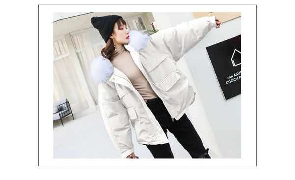 

cotton padded women's new chic winter korean cotton padded jacket bread jacket short large wool collar cotton padded jacket loose bf co, Black