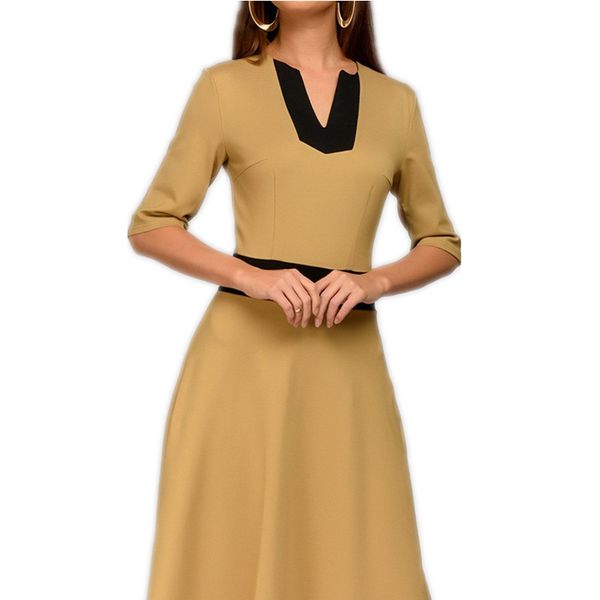 

Vintage Women Dress Popular V -Neck Half Sleeve Patchwork Long Vestidos For Female Women Casual Spring Autumn Dress