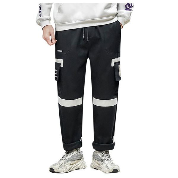 

klv мужские брюки осень мужская мода брюки письма печати спортивные брюки плюшевые теплый длинный боковой карман, Black