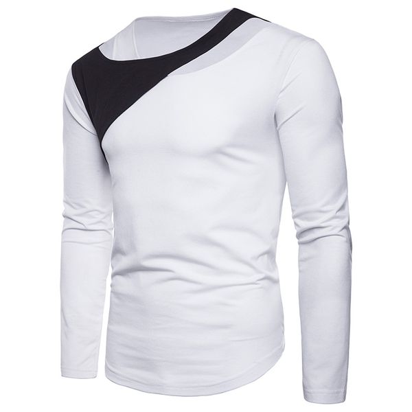 

autumn mens colorblock straight long sleeve tshirt winter crew neck panelled tees male casual designer, White;black