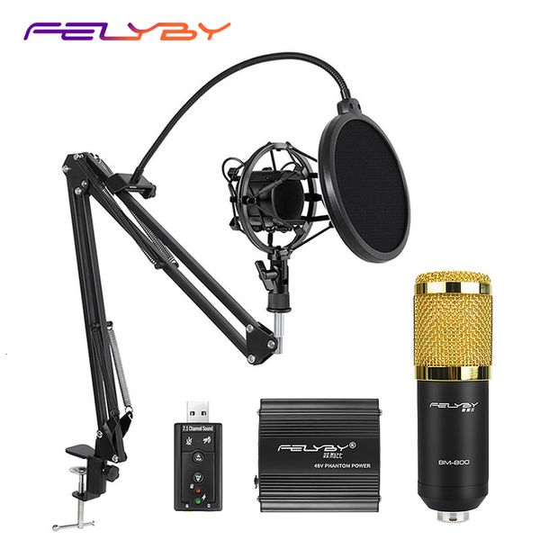 

felyby bm 800 professional condenser microphone for computer audio studio vocal rrecording mic phantom power sound card