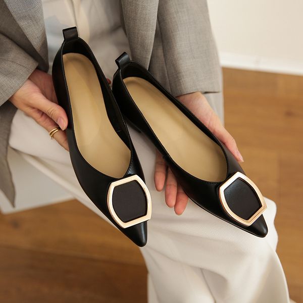 

2020 new spring flat shoes women's loafers genuine leather metal decoration sweet dating shoes ladies loafers mujer, Black
