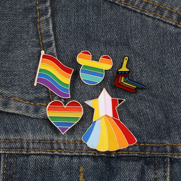 

мода симпатичной многоцветной броши флаг сердце кисть мышь звезды брошь женщина мужчина девушка штыри пальто аксессуары pin отворот друзья п, Gray