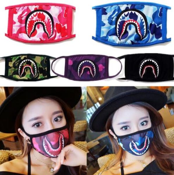 

bathing ape shark face mask camouflage mouth-muffle black face masks cycling mask purple red blue black sharks scary masks b61901