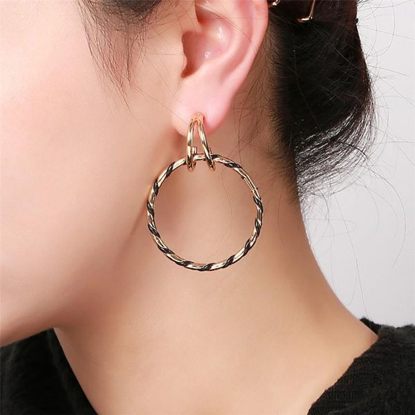 

fashion temperament simple wild pu leather loop earrings female trend retro golden ladies earrings jewelry party gift y40, Golden;silver