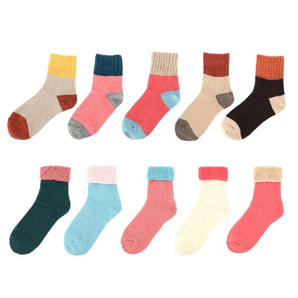 

5 pairs women wool cashmere lady thick winter socks warm soft solid casual sport, Black;white