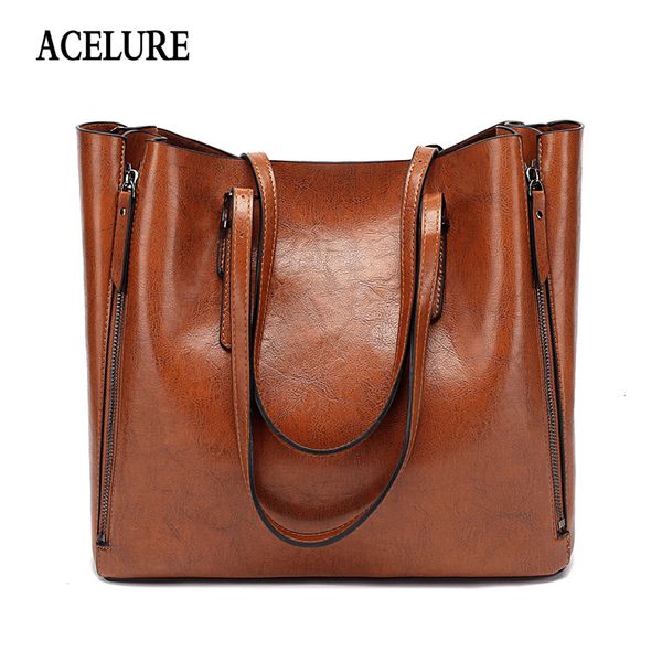 

acelure famous brand handbag women pu leather shoulder bag casual large capacity handle bucket bag simple style solid totes y191023