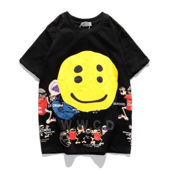 

дизайнерская мужская футболка мода лето смайлик многоэлементная трехмерная печать высококачественная футболка уличный тренд пара короткие te, White;black