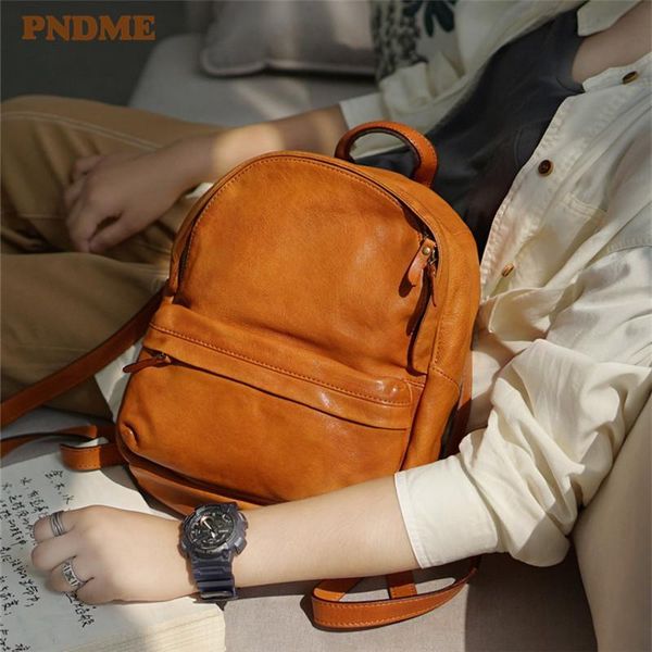 

pndme fashion vintage genuine leather ladies small backpack simple casual luxury travel real cowhide bag for women
