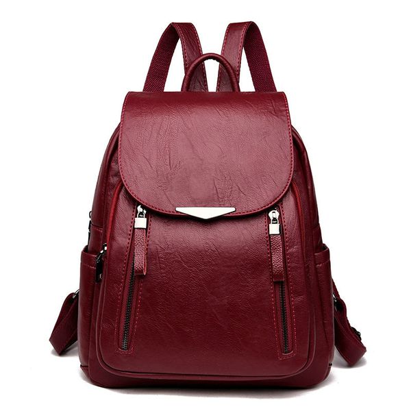 

casual backpack female leather women's backpack large capacity school bag for girls double zipper leisure shoulder bags