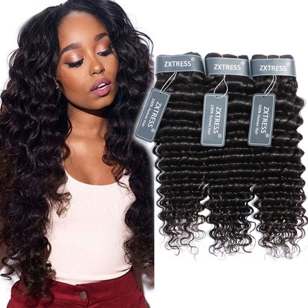 

brazilian deep wave human hair bundle natural color 2pcs/lot 8-30 inch unprocessed virgin hair extensions wholesale drop ship ing, Black