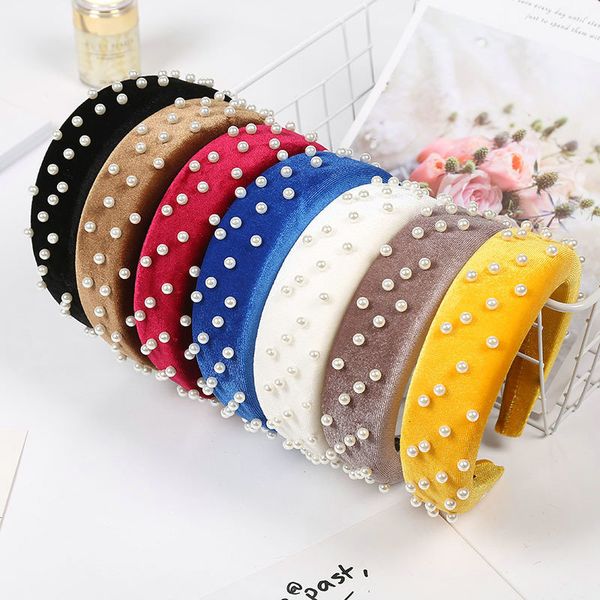 

satin pearl broad edge thick headband femmel floral print alice band cerchietto aliceband hair band for women beauty hairwear hybew, Black;brown
