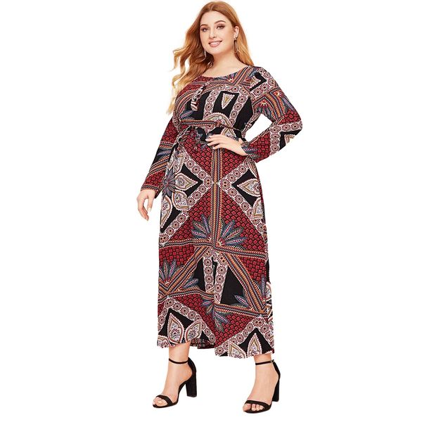 

selling new arrival season fashion women floral printed dress long sleeve plus size scoop neck vintage dress, Black;gray
