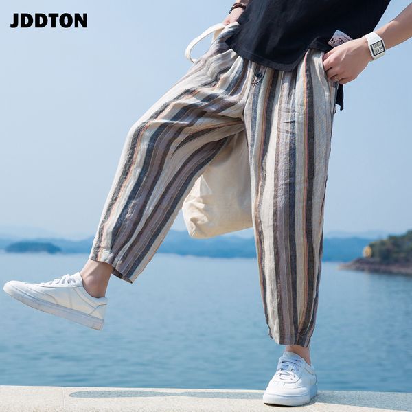 

jddton men's cotton linen casual literary pants national style traditional hip hop joggers streetwear loose harem trousers je056, Black