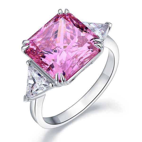 

exquisite solid 925 sterling silver rings luxury 8 ct fancy pink created diamond ring for women wedding anniversary party gift, Golden;silver