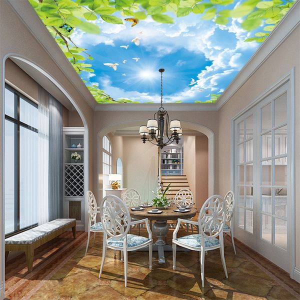 Acquista 3d Personalizzato Soleggiato Nuvole Cielo Soffitto Carta Da Parati Paesaggio Esterno Pittura Impermeabile Non Tessuto Miglioramento Della