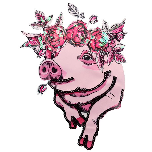 

печатные блестки свиньи патчи для курток, блестки цветы животных значки аппликации для джинсов, мультфильм патчи для одежды a58, Black